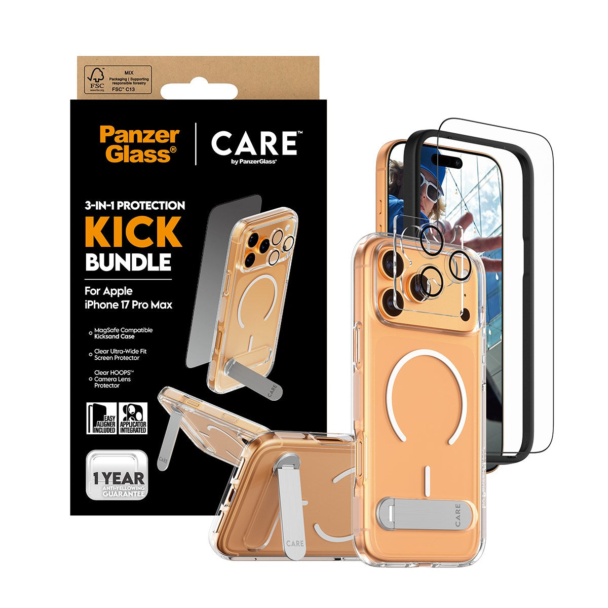 PanzerGlass® | CARE by PanzerGlass® 3-in-1 Kick Pakke iPhone 17 Pro Max